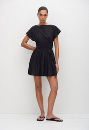 Shirred Waist Mini Dress - Black - Matteau